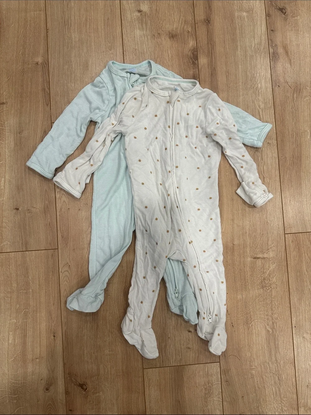 Cloud island modal Baby Footed Sleepers - mint green and White with Gold Stars